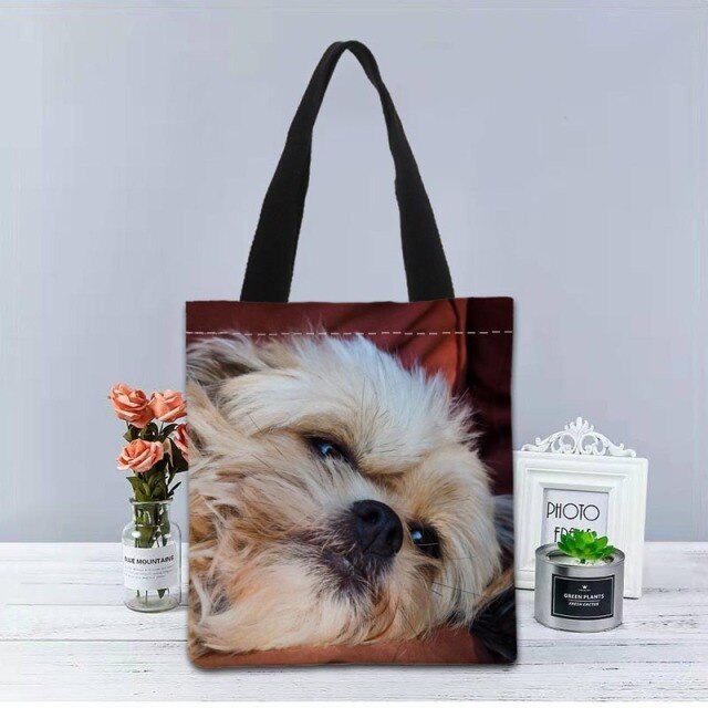 Shih Tzu Dog Tote Bag Canvas Fabric Handbag Two Sides Printed Shopping Bags Traveling Casual Useful Shoulder Bag