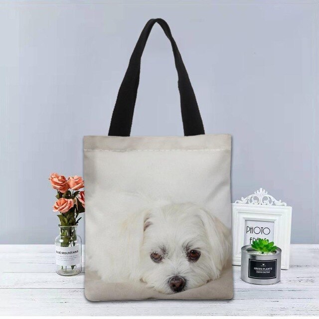 Shih Tzu Dog Tote Bag Canvas Fabric Handbag Two Sides Printed Shopping Bags Traveling Casual Useful Shoulder Bag