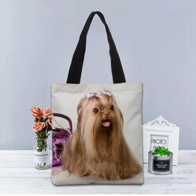 Shih Tzu Dog Tote Bag Canvas Fabric Handbag Two Sides Printed Shopping Bags Traveling Casual Useful Shoulder Bag