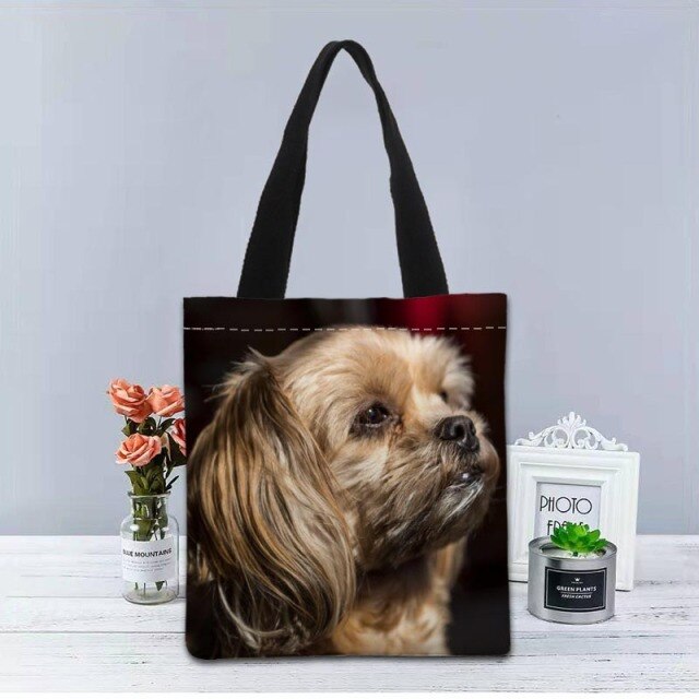 Shih Tzu Dog Tote Bag Canvas Fabric Handbag Two Sides Printed Shopping Bags Traveling Casual Useful Shoulder Bag