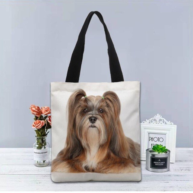 Shih Tzu Dog Tote Bag Canvas Fabric Handbag Two Sides Printed Shopping Bags Traveling Casual Useful Shoulder Bag