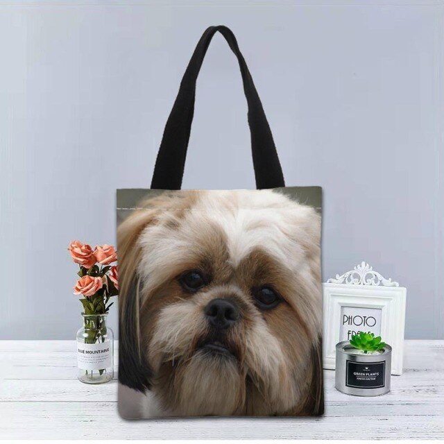 Shih Tzu Dog Tote Bag Canvas Fabric Handbag Two Sides Printed Shopping Bags Traveling Casual Useful Shoulder Bag