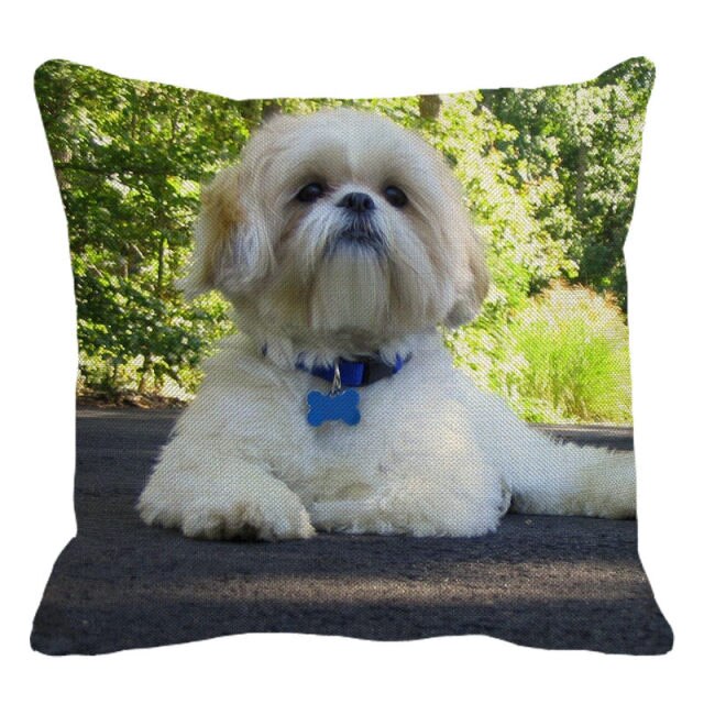 Cute Dog Shih Tzu Dog Cushion Cover Linen Printing Pillowcase Home Decorative For Sofa Car 45x45cm Throw Pillowcase