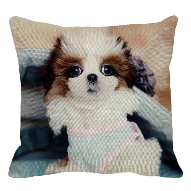 Cute Dog Shih Tzu Dog Cushion Cover Linen Printing Pillowcase Home Decorative For Sofa Car 45x45cm Throw Pillowcase