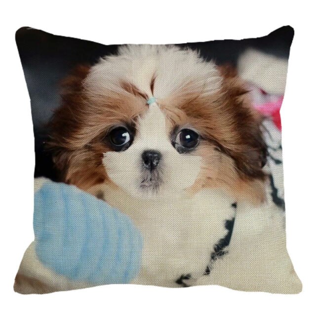 Cute Dog Shih Tzu Dog Cushion Cover Linen Printing Pillowcase Home Decorative For Sofa Car 45x45cm Throw Pillowcase