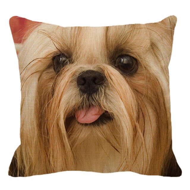 Cute Dog Shih Tzu Dog Cushion Cover Linen Printing Pillowcase Home Decorative For Sofa Car 45x45cm Throw Pillowcase