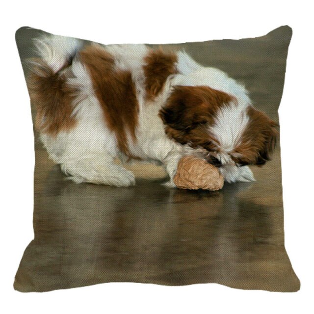 Cute Dog Shih Tzu Dog Cushion Cover Linen Printing Pillowcase Home Decorative For Sofa Car 45x45cm Throw Pillowcase