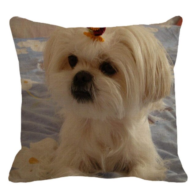 Cute Dog Shih Tzu Dog Cushion Cover Linen Printing Pillowcase Home Decorative For Sofa Car 45x45cm Throw Pillowcase