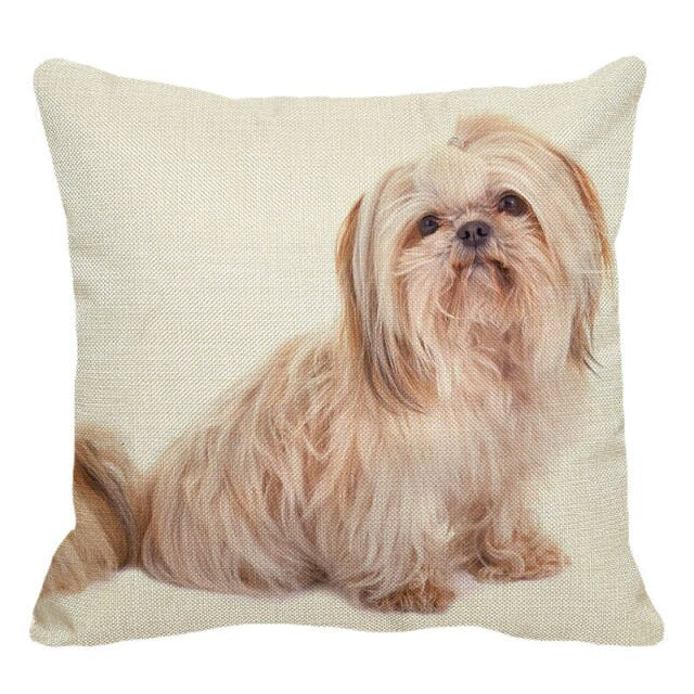 Cute Dog Shih Tzu Dog Cushion Cover Linen Printing Pillowcase Home Decorative For Sofa Car 45x45cm Throw Pillowcase