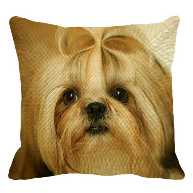 Cute Dog Shih Tzu Dog Cushion Cover Linen Printing Pillowcase Home Decorative For Sofa Car 45x45cm Throw Pillowcase