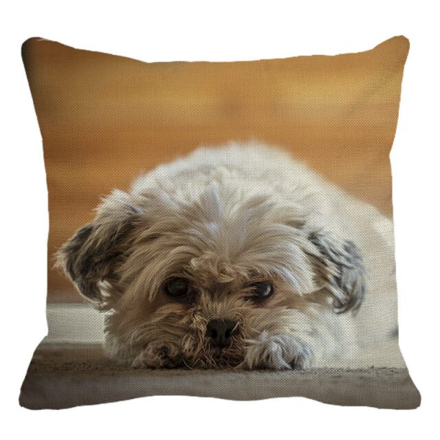 Cute Dog Shih Tzu Dog Cushion Cover Linen Printing Pillowcase Home Decorative For Sofa Car 45x45cm Throw Pillowcase