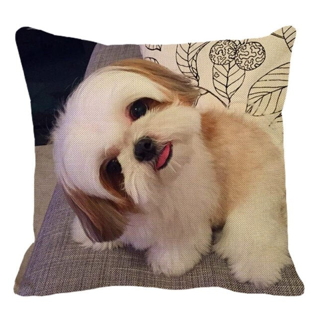 Cute Dog Shih Tzu Dog Cushion Cover Linen Printing Pillowcase Home Decorative For Sofa Car 45x45cm Throw Pillowcase