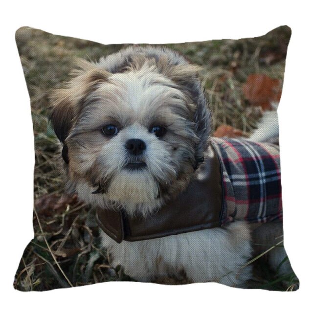 Cute Dog Shih Tzu Dog Cushion Cover Linen Printing Pillowcase Home Decorative For Sofa Car 45x45cm Throw Pillowcase