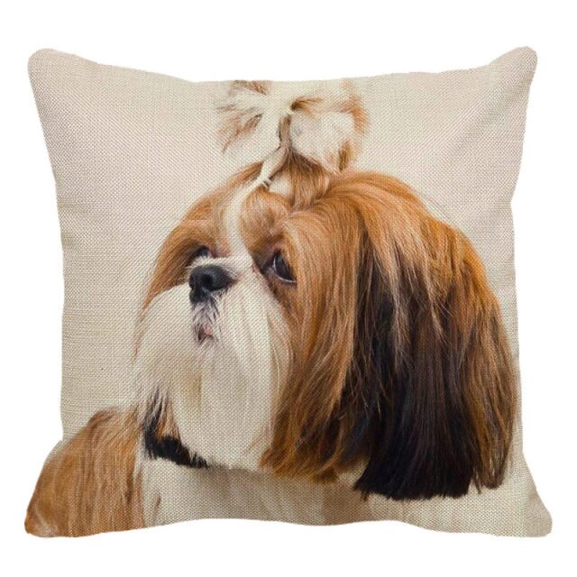 Cute Dog Shih Tzu Dog Cushion Cover Linen Printing Pillowcase Home Decorative For Sofa Car 45x45cm Throw Pillowcase