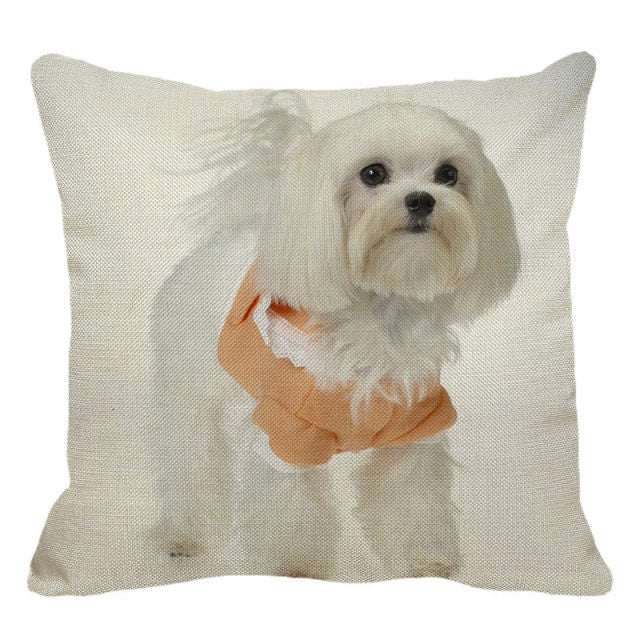 Cute Dog Shih Tzu Dog Cushion Cover Linen Printing Pillowcase Home Decorative For Sofa Car 45x45cm Throw Pillowcase