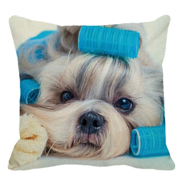 Cute Dog Shih Tzu Dog Cushion Cover Linen Printing Pillowcase Home Decorative For Sofa Car 45x45cm Throw Pillowcase