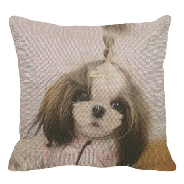 Cute Dog Shih Tzu Dog Cushion Cover Linen Printing Pillowcase Home Decorative For Sofa Car 45x45cm Throw Pillowcase