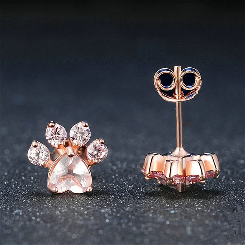 Fashion Cute Pink Zircon Shih Tzu Paw Earrings Trend Pink Claw Stud Earrings For Women Jewelry