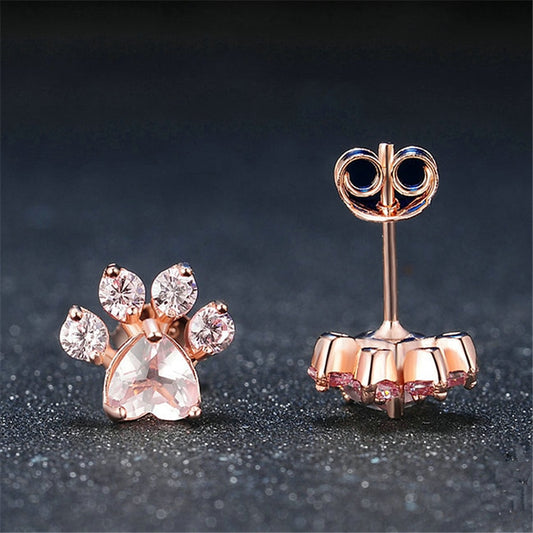 Fashion Cute Pink Zircon Shih Tzu Paw Earrings Trend Pink Claw Stud Earrings For Women Jewelry