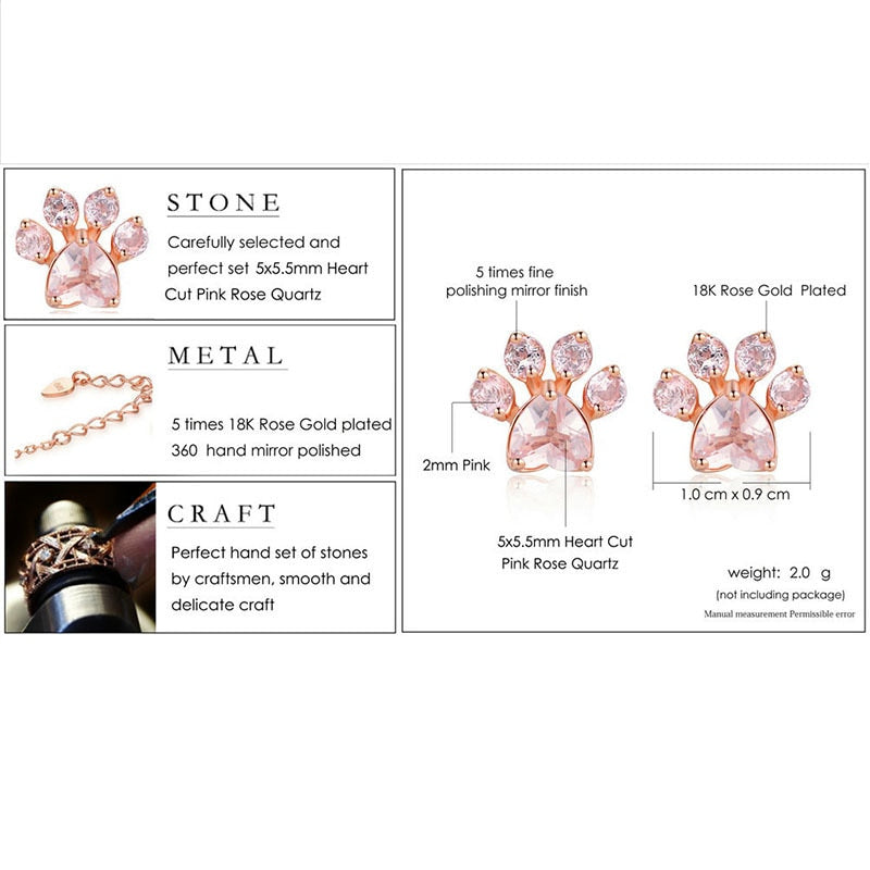 Fashion Cute Pink Zircon Shih Tzu Paw Earrings Trend Pink Claw Stud Earrings For Women Jewelry