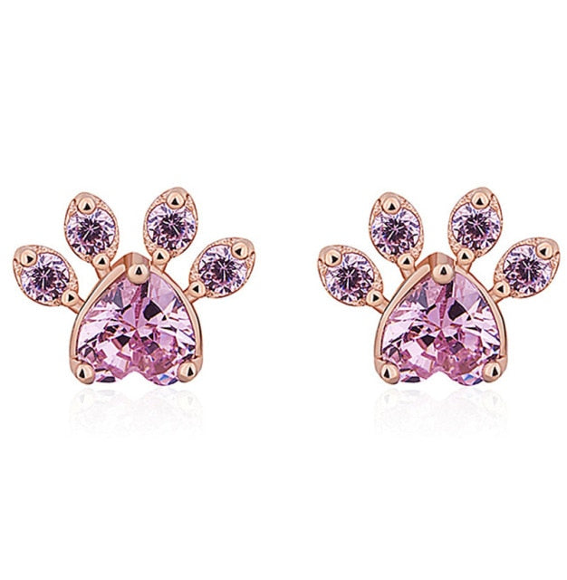 Fashion Cute Pink Zircon Shih Tzu Paw Earrings Trend Pink Claw Stud Earrings For Women Jewelry