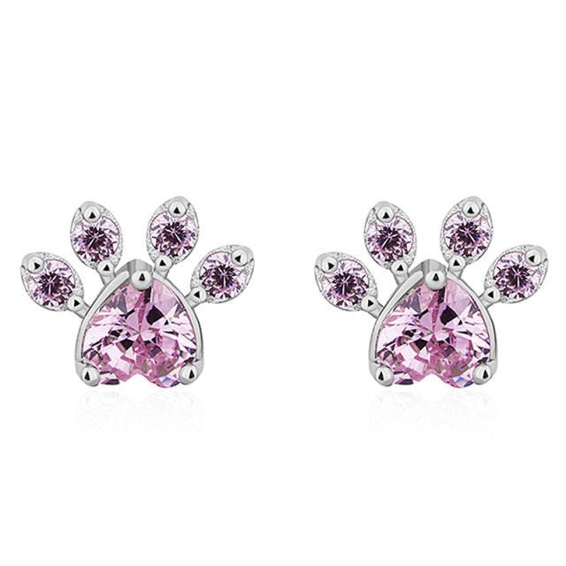 Fashion Cute Pink Zircon Shih Tzu Paw Earrings Trend Pink Claw Stud Earrings For Women Jewelry