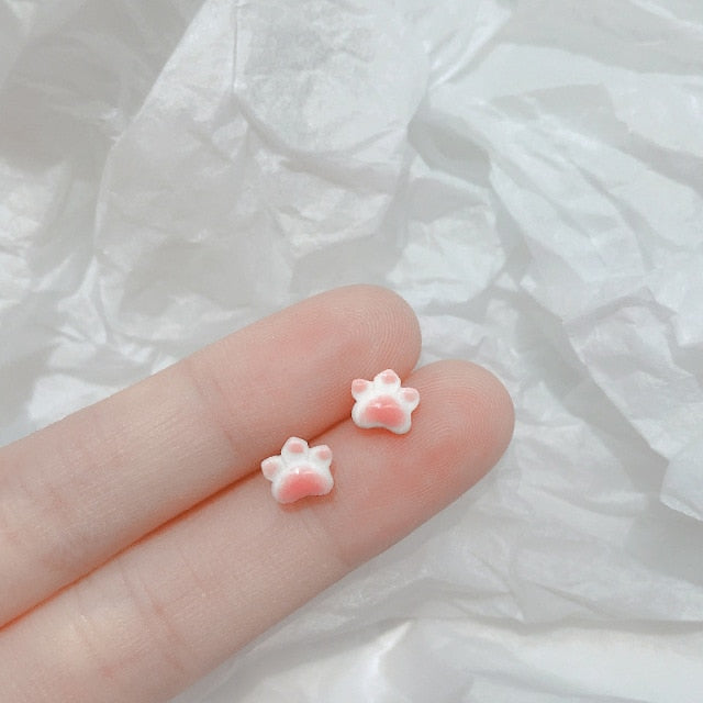 Fashion Cute Pink Zircon Shih Tzu Paw Earrings Trend Pink Claw Stud Earrings For Women Jewelry