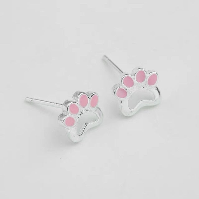 Fashion Cute Pink Zircon Shih Tzu Paw Earrings Trend Pink Claw Stud Earrings For Women Jewelry