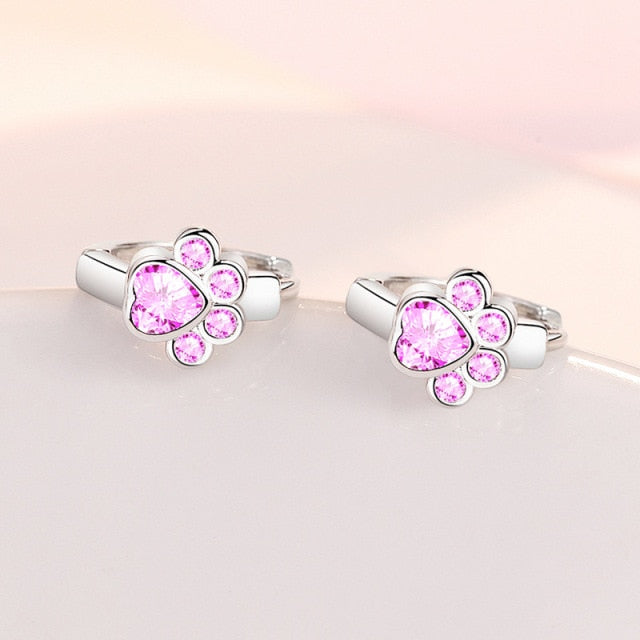 Fashion Cute Pink Zircon Shih Tzu Paw Earrings Trend Pink Claw Stud Earrings For Women Jewelry