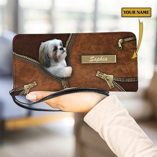 Cute Shih Tzu Dogs Printed Women Long Purse with Zipper Portable Coin Bags Ladies Fashion Pu Leather Card Holder Wallet Wristlet Personalized