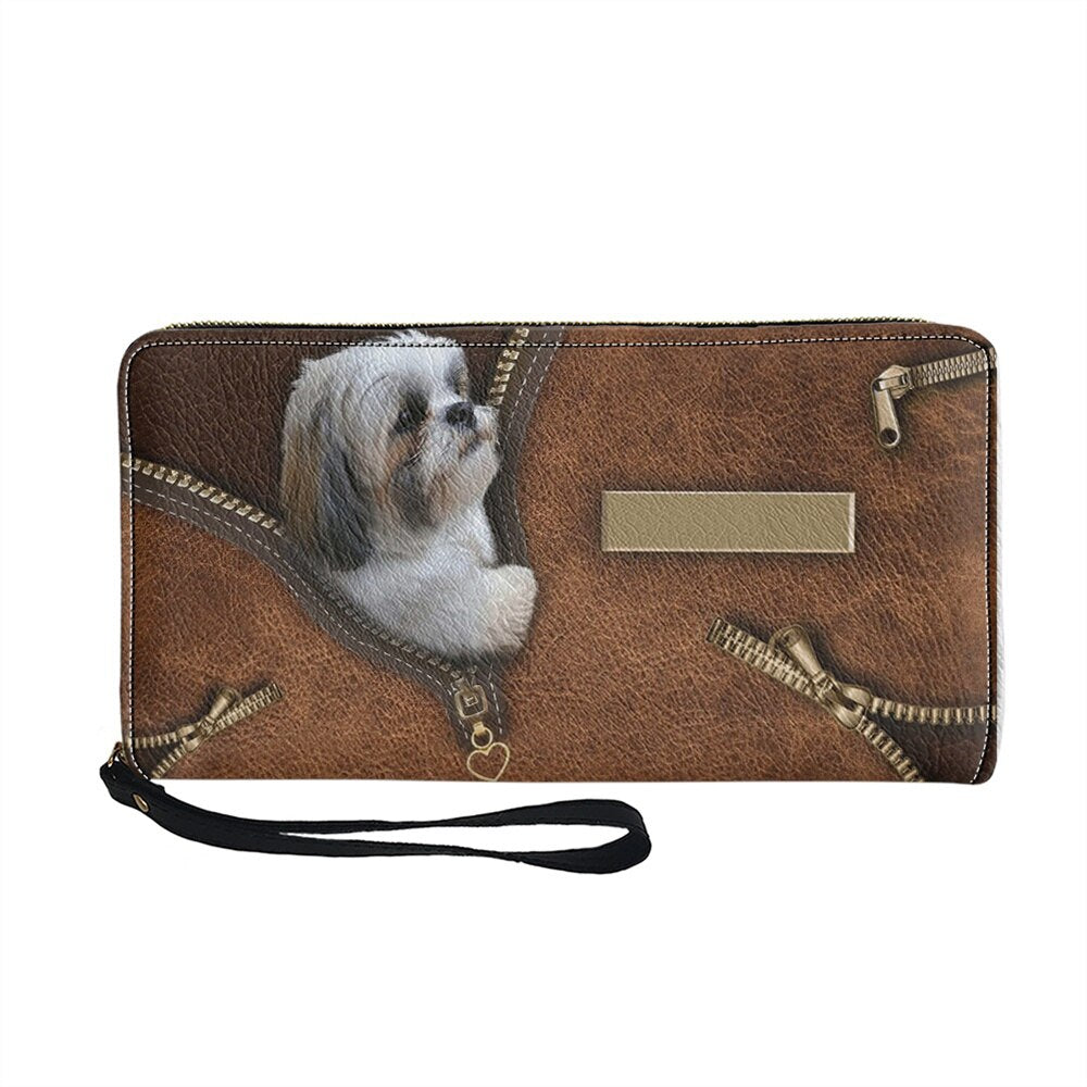 Cute Shih Tzu Dogs Printed Women Long Purse with Zipper Portable Coin Bags Ladies Fashion Pu Leather Card Holder Wallet Wristlet Personalized