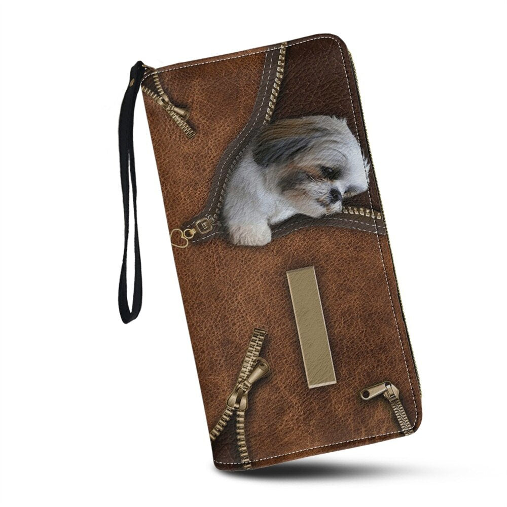 Cute Shih Tzu Dogs Printed Women Long Purse with Zipper Portable Coin Bags Ladies Fashion Pu Leather Card Holder Wallet Wristlet Personalized