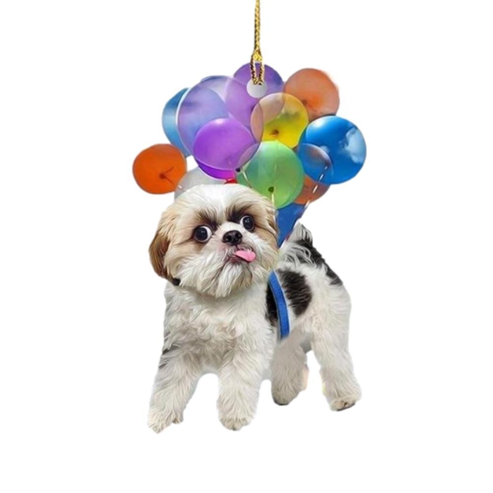 Acrylic Shih Tzu Car Hanging Ornament Cute Dog Keychain Hanging Pendant With Colorful Balloon Hanging Ornament Gift Happy Mood