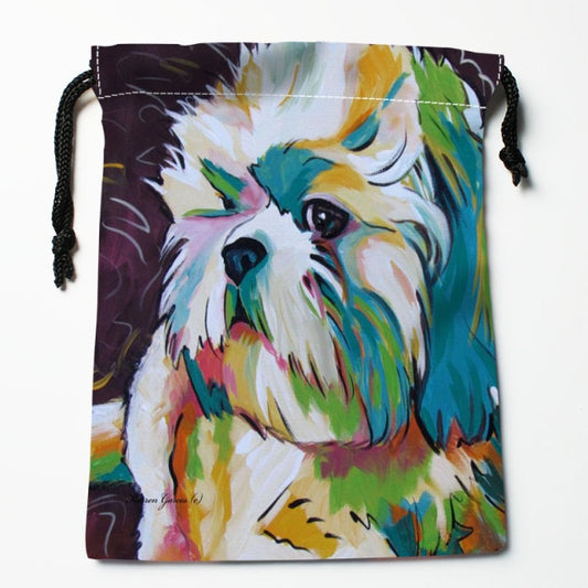 Shih Tzu Dog Painting Drawstring Bag 18X22 Cm Small Travel Women Small Cloth Bag Gift Pouch