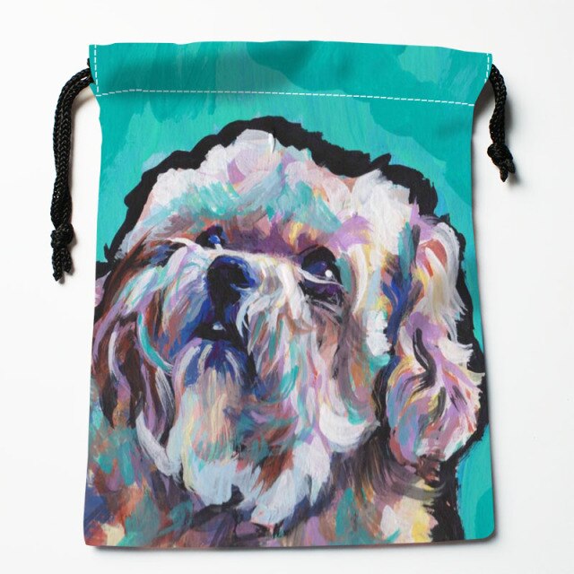 Shih Tzu Dog Painting Drawstring Bag 18X22 Cm Small Travel Women Small Cloth Bag Gift Pouch