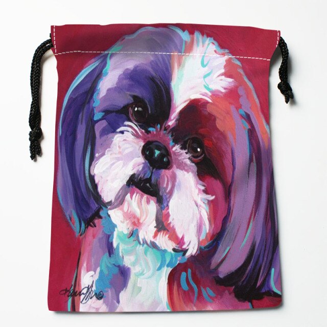 Shih Tzu Dog Painting Drawstring Bag 18X22 Cm Small Travel Women Small Cloth Bag Gift Pouch