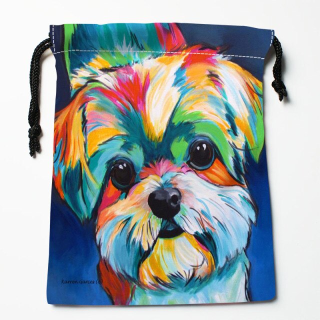 Shih Tzu Dog Painting Drawstring Bag 18X22 Cm Small Travel Women Small Cloth Bag Gift Pouch