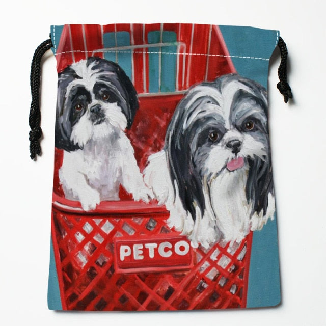 Shih Tzu Dog Painting Drawstring Bag 18X22 Cm Small Travel Women Small Cloth Bag Gift Pouch