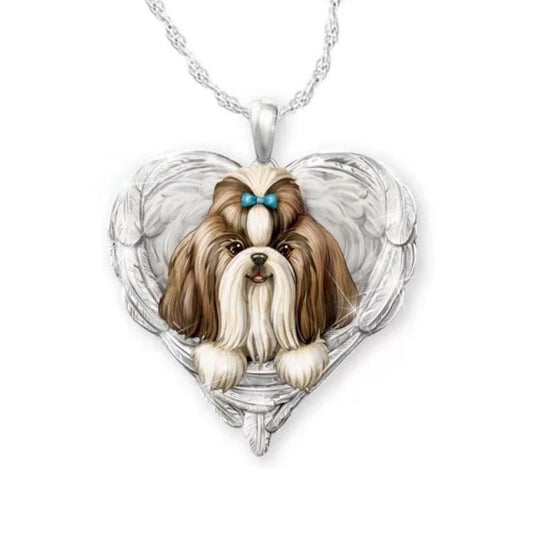 Shih Tzu Necklace for Women Vintage Accessories for Women Angel Wings Cute Shih Tzu Heart Aesthetic Pendant Necklace