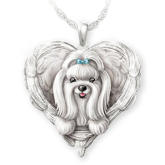 Shih Tzu Necklace for Women Vintage Accessories for Women Angel Wings Cute Shih Tzu Heart Aesthetic Pendant Necklace