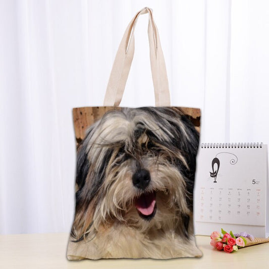 Shih Tzu Dogs Tote Bag  Handbag Shoulder Pouch Foldable Canvas Shopping Bags Reusable Women Canvas Shoulder Bag