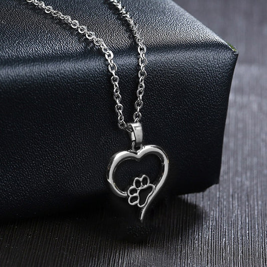 Footprint Shih Tzu Paw Heart Choker Chain Creative Delicate Hollow Necklace