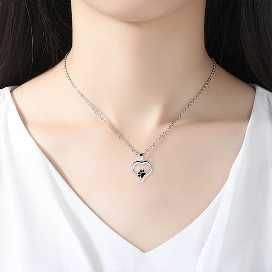 Footprint Shih Tzu Paw Heart Choker Chain Creative Delicate Hollow Necklace