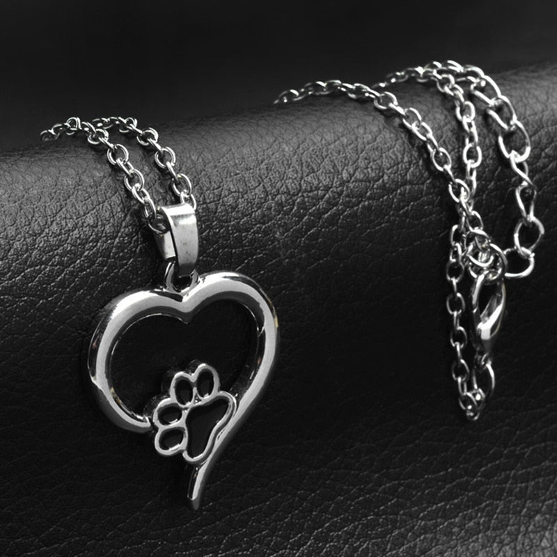 Footprint Shih Tzu Paw Heart Choker Chain Creative Delicate Hollow Necklace