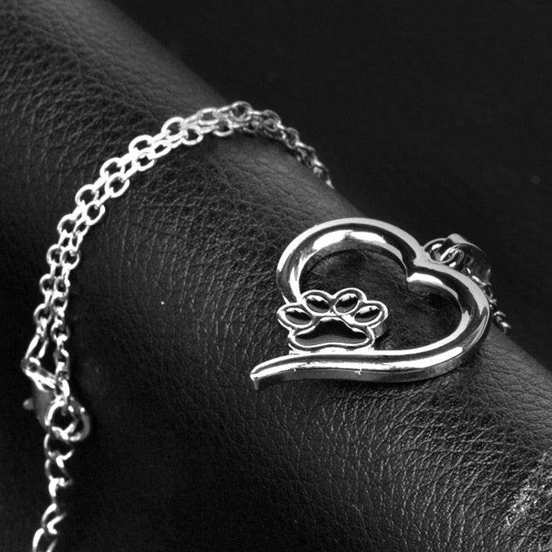 Footprint Shih Tzu Paw Heart Choker Chain Creative Delicate Hollow Necklace