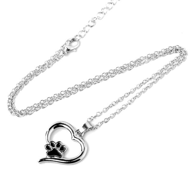 Footprint Shih Tzu Paw Heart Choker Chain Creative Delicate Hollow Necklace