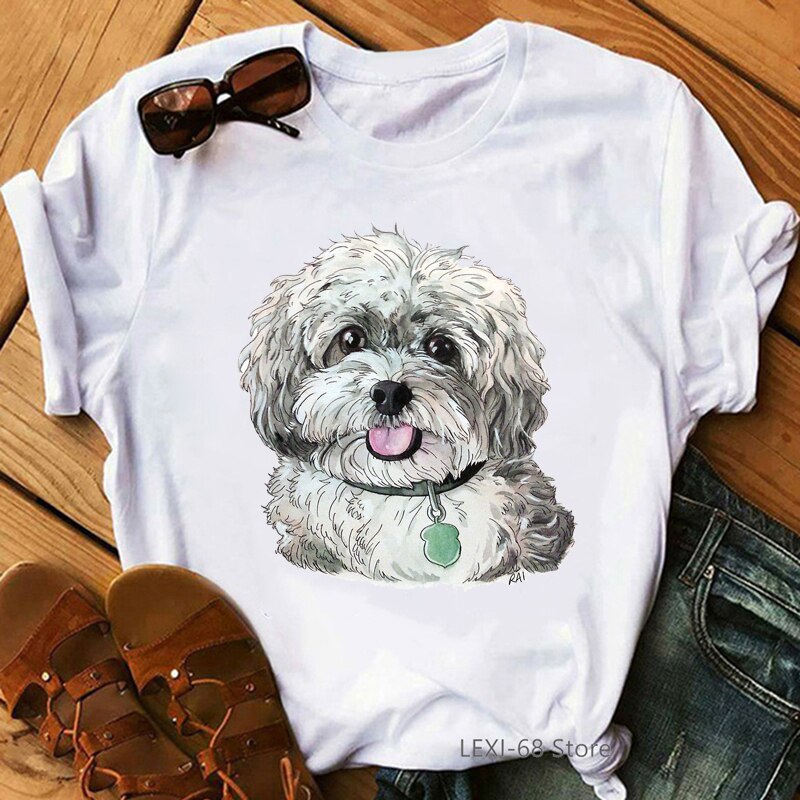 Shih Tzu Dog Print Tshirts Women Funny T Shirt Tops